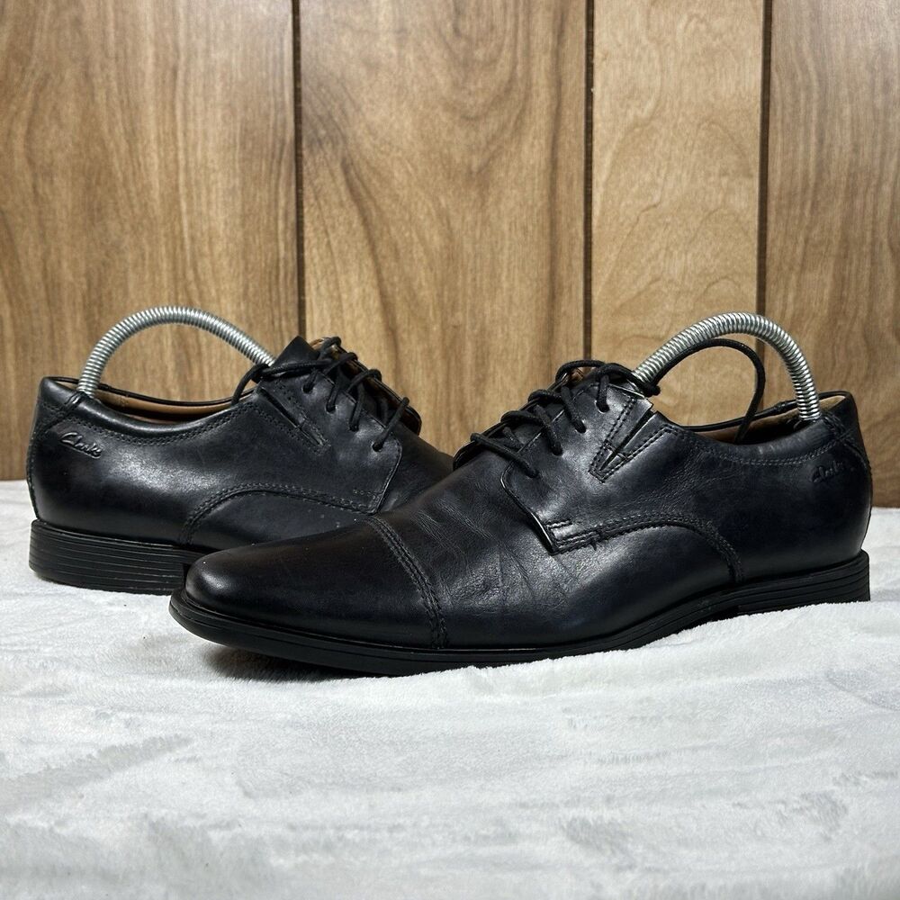 Clarks Tilden Walk 15770 Black Leather Cap Toe Oxford Dress Shoes Men’s 8.5M